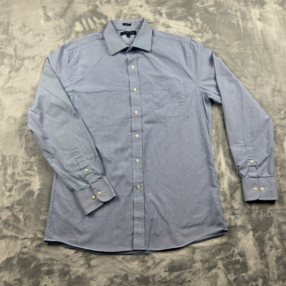 Tommy Hilfiger Mens Slim Fit Blue White Striped Button Down Shirt 16 34-35